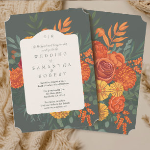 Invitation Elégante Terracotta Turquoise Automne Frontière Fl