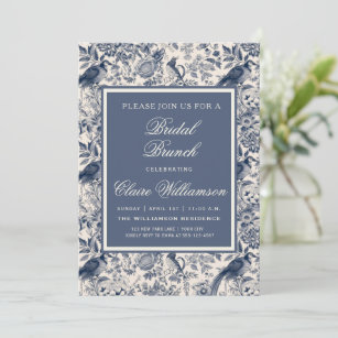 Invitation Elégante Toile Florale Bleue Fleurie Bridal Brunch