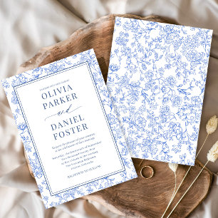 Invitation Élégante toile florale française bleue vintage