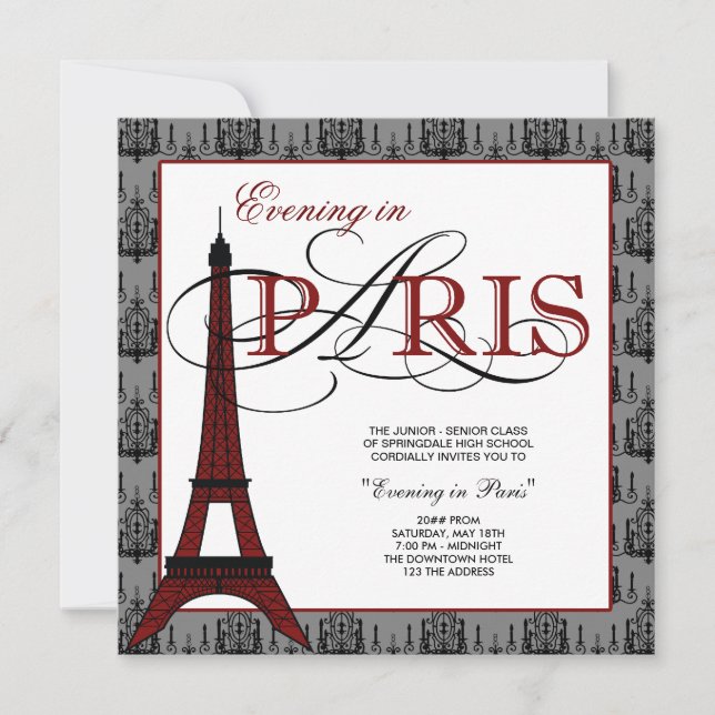Invitation Elegante Tour Eiffel Paris Prom (Devant)