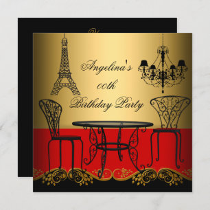 Invitation Elégante Tour Eiffel Rouge Or Paris Anniversaire