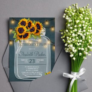 Invitation Elégante tournesol mason jarre marine fête de retr