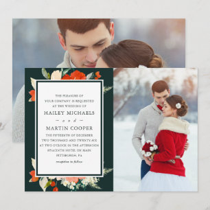 Invitation Elégante tradition Bouquet Floral Rouge Mariage ph