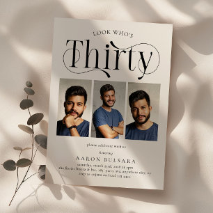 Invitation Elégante TRENTE 3 photo collage 30e anniversaire