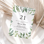 Invitation Élégante Tropical Green Foliage 21e fête d'anniver<br><div class="desc">Cette élégante invitation à la fête du 21e anniversaire de feuillage vert tropical est parfaite pour une simple fête d'anniversaire. Ce design dessiné à la main présente une aquarelle de beaux feuilles verts.</div>