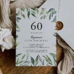 Invitation Élégante Tropical Green Foliage 60e fête d'anniver<br><div class="desc">Cet élégant feuillage vert tropical à 60ème anniversaire invitation est parfait pour une fête d'anniversaire moderne. Ce design dessiné à la main présente une aquarelle de beaux feuilles verts.</div>