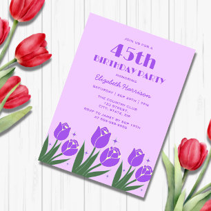 Invitation Elégante Tulipe rétro Floral Violet Anniversaire