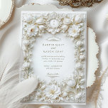 Invitation Élégante Tulipes Blanches Faux Embossées<br><div class="desc">Célébrez votre mariage avec style grâce à cette invitation raffinée avec tulipes blanches et feuillage complexe. Le design est orné d'un cadre floral baroque imitation gaufrée, dégageant une élégance intemporelle. L'arrière - plan blanc crémeux et les détails délicats créent un aspect sophistiqué et luxueux, parfait pour des célébrations formelles mariages...</div>