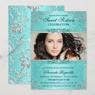 Invitation élégante turquoise et argent pour un Sw