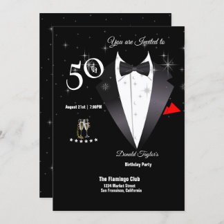 Invitation Elégante Tuxedo 50e anniversaire de fête Invitatio