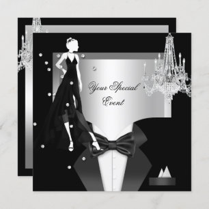 Invitation Élégante Tuxedo Gown Silver White Black Party