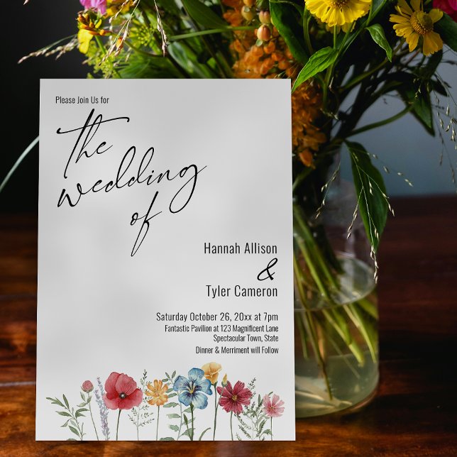Invitation Élégante typographie Aquarelle Fleur sauvage Maria (Créateur téléchargé)