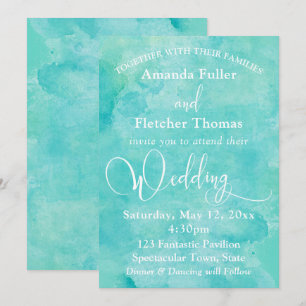 Invitation Élégante Typographie Aquarelle Turquoise Mariage 3