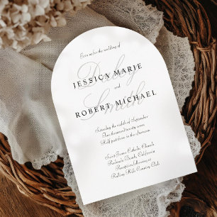 Invitation Élégante typographie Arche Mariage noir & blanc