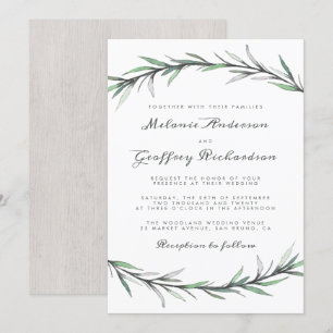 Invitation Élégante typographie Botanique Mariage de bois