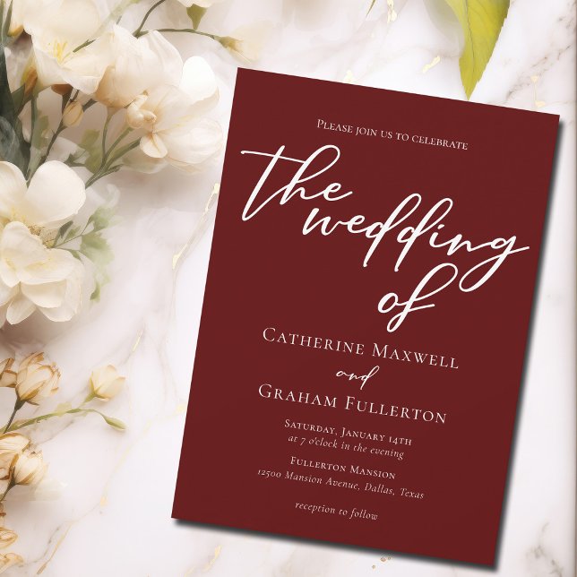 Invitation Élégante typographie bourguignonne Mariage minimal (Créateur téléchargé)