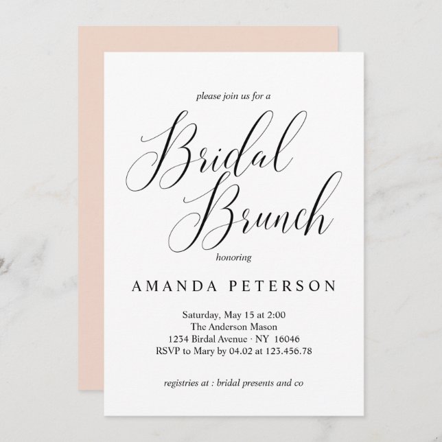 Invitation Élégante typographie Calligraphie Bridal Brunch (Devant / Derrière)