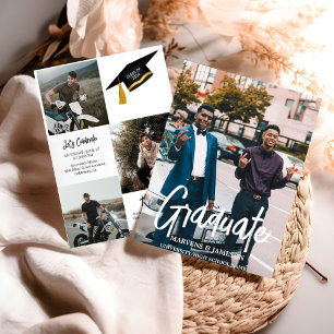 Invitation Élégante Typographie Chic Twin Graduation Party