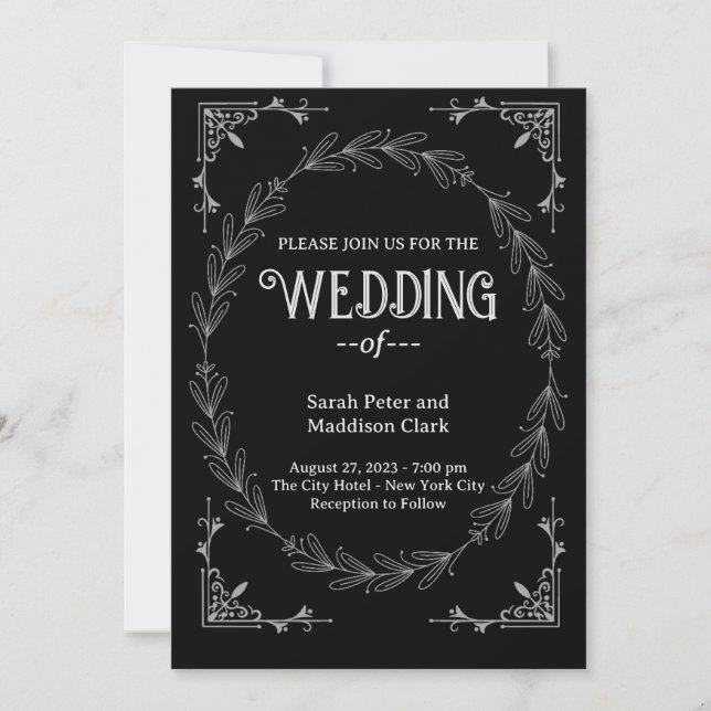 Invitation Élégante typographie Classique noir blanc mariage (Devant)