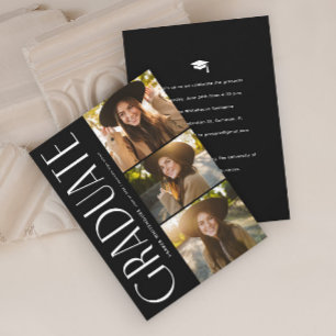 Invitation Élégante Typographie de fin d'études 3 Diplôme pho