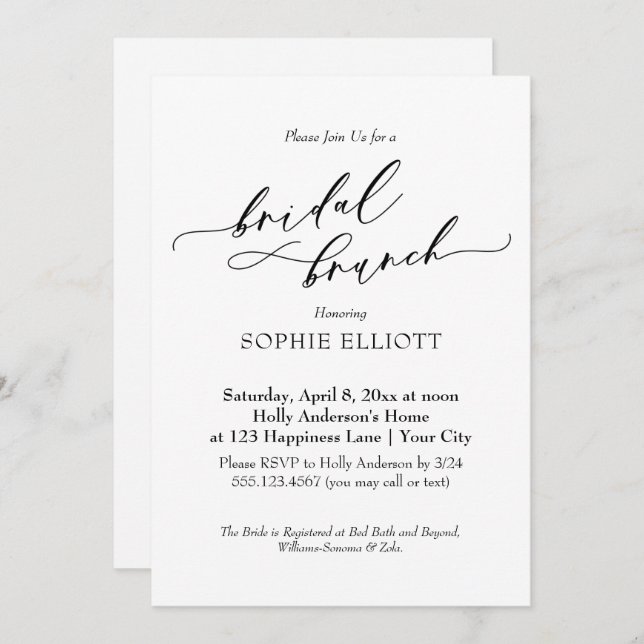 Invitation Elégante Typographie Luxe Bridal Brunch Simple (Devant / Derrière)