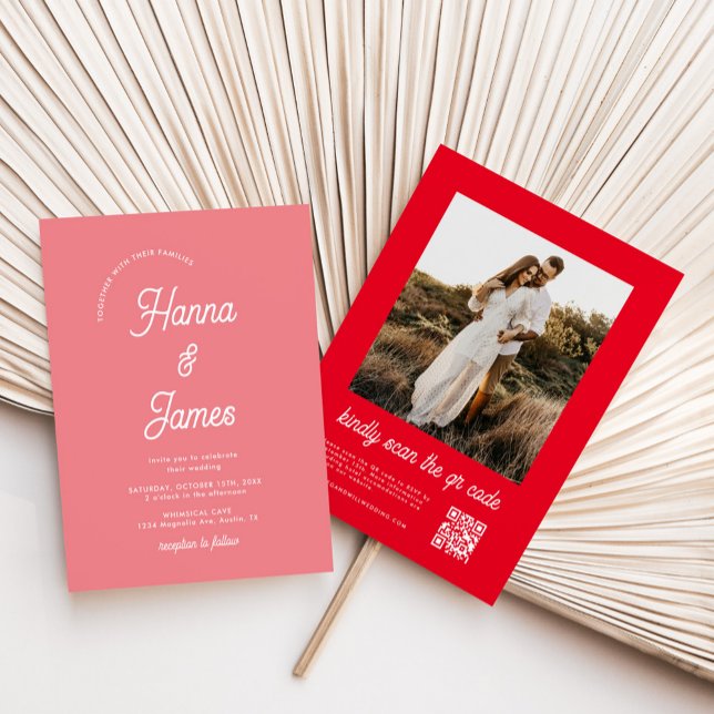 Invitation Élégante typographie Mariage rétro rose (Créateur téléchargé)