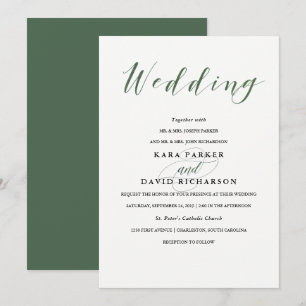 Invitation Élégante typographie Mariage vert profond