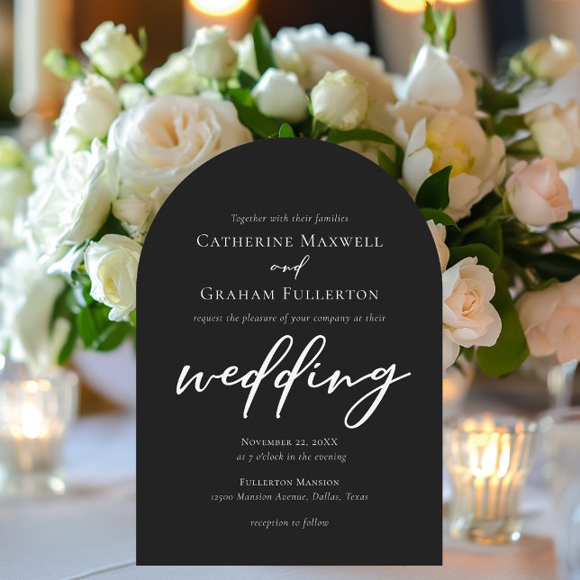 Invitation Élégante typographie noir blanc Mariage d'arc form (Créateur téléchargé)