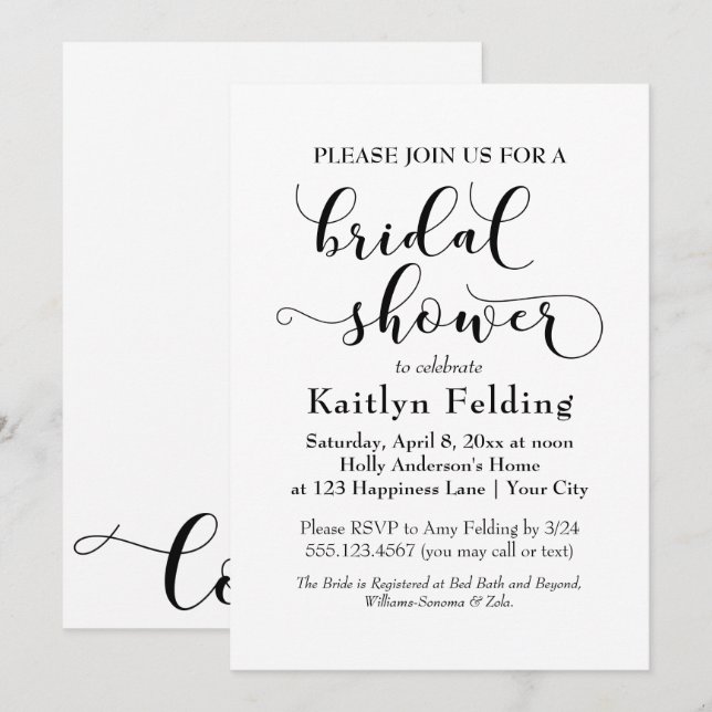 Invitation Élégante typographie noire sur fond blanc pour un  (Devant / Derrière)