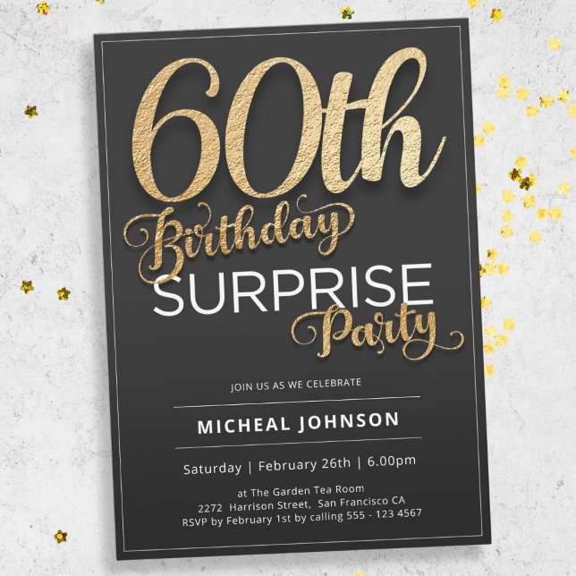 Invitation Élégante typographie or Surprise 60e anniversaire (Mockup View)