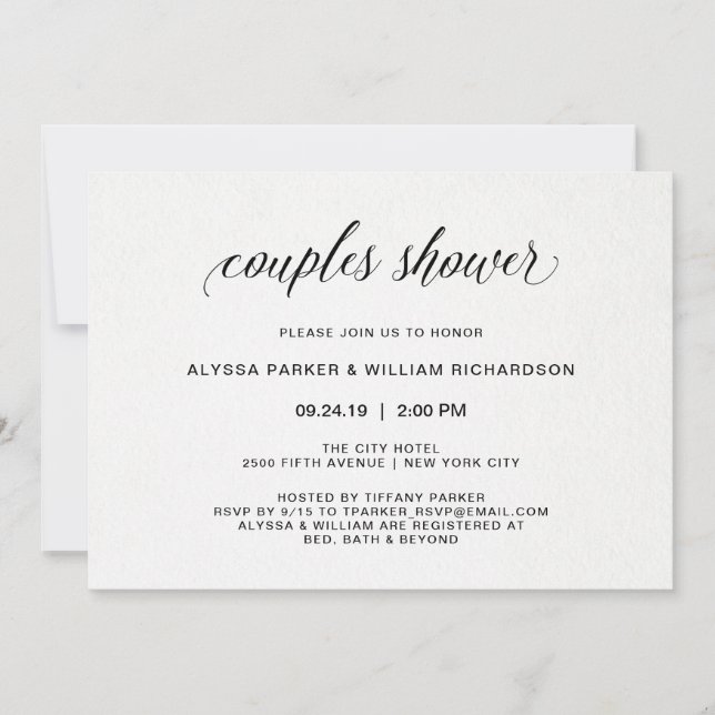 Invitation Élégante typographie simple| Douche pour couples (Devant)