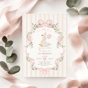 Invitation Élégante une oie sotte rose Bow fille 1er annivers