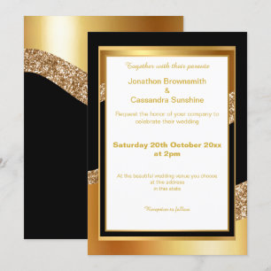 INVITATION ELÉGANTE VAGUE DE PARTIES SCINTILLANT BLANCHE NOIR