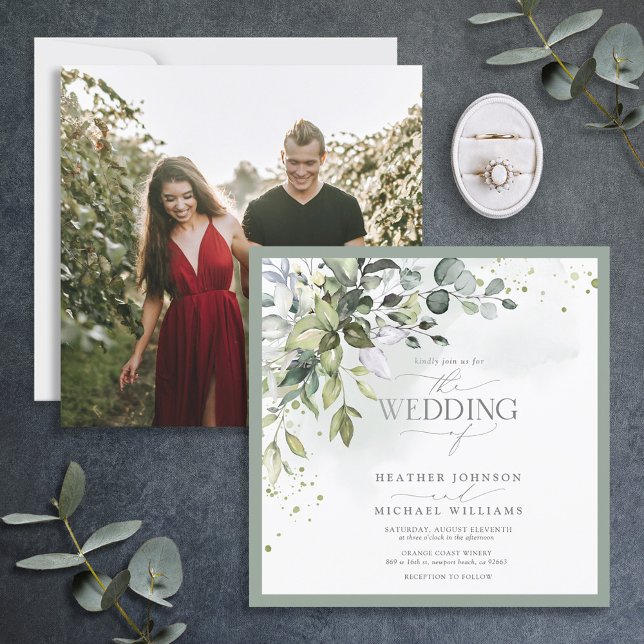 Invitation Elégante végétation botanique Aquarelle florale Ph (Créateur téléchargé)