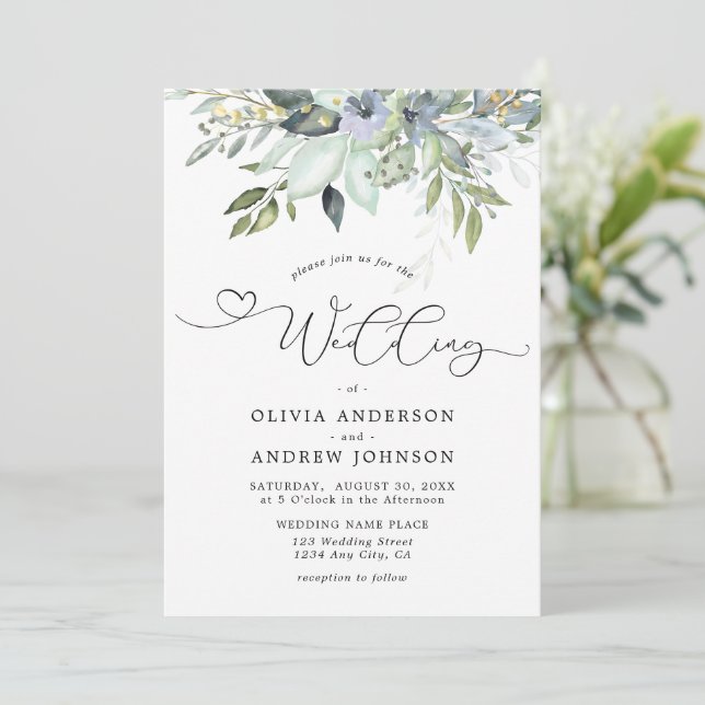 Invitation Élégante végétation botanique rustique de mariage  (Debout devant)