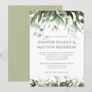 Invitation Élégante végétation Botanique - Vert olive clair