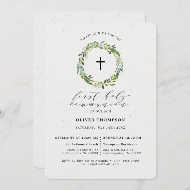 Invitation Élégante végétation Eucalyptus Wreath Première com (Devant / Derrière)