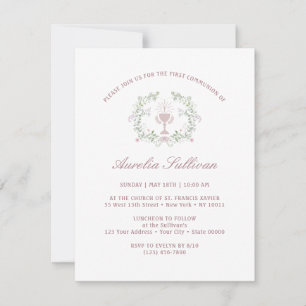 Invitation Élégante végétation fleurie Première communion de