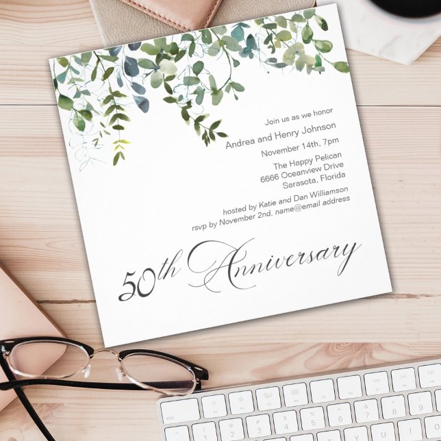 Invitation Élégante verdure 50e anniversaire de mariage (Créateur téléchargé)