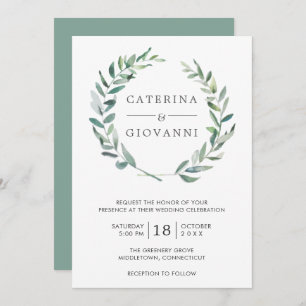 Invitation Elégante verdure Aquarelle Wreath Mariage rustique