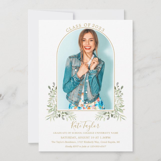 Invitation Élégante verdure Arche d'or de l'Arche Photo Parti (Devant)