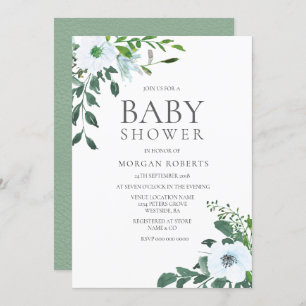 Invitation Élégante verdure Blanc Floral Baby shower Invitati