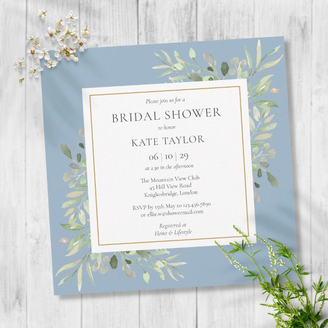 Invitation Élégante verdure bleue poussiéreuse Mariage douche (Créateur téléchargé)