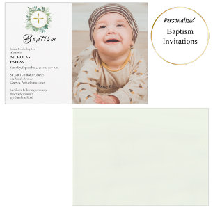 Invitation Élégante verdure couronne Baptême chrétien orthodo