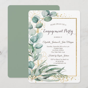Invitation Élégante verdure d'eucalyptus cadre doré Engagemen