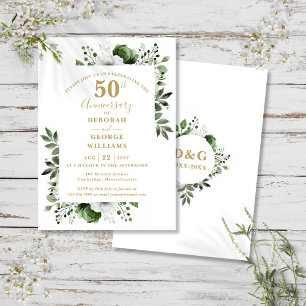 Invitation Élégante verdure dorée 50e anniversaire de mariage