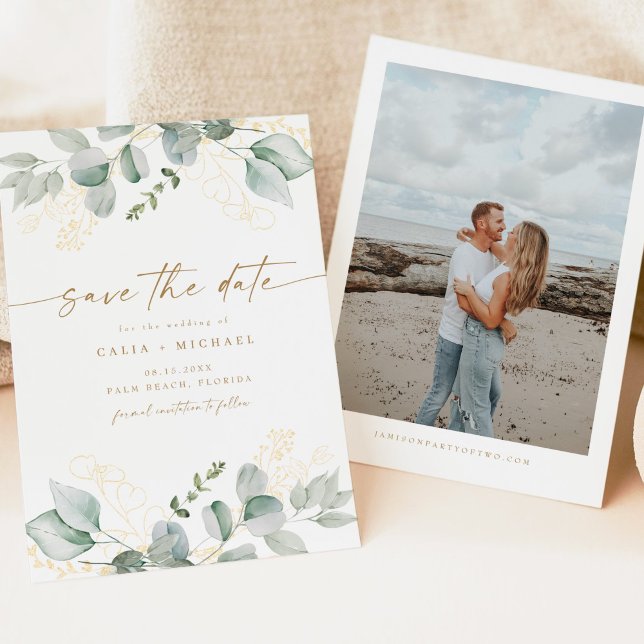 Invitation Élégante verdure et mariage d'or Enregistrer la da (Créateur téléchargé)