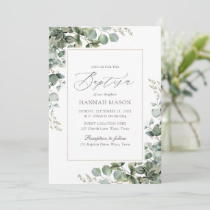 Invitation Élégante verdure Eucalyptus Baptême
