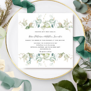 Invitation Elégante verdure Eucalyptus, Mariage Carré