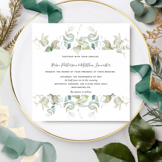 Invitation Elégante verdure Eucalyptus, Mariage Carré (Créateur téléchargé)